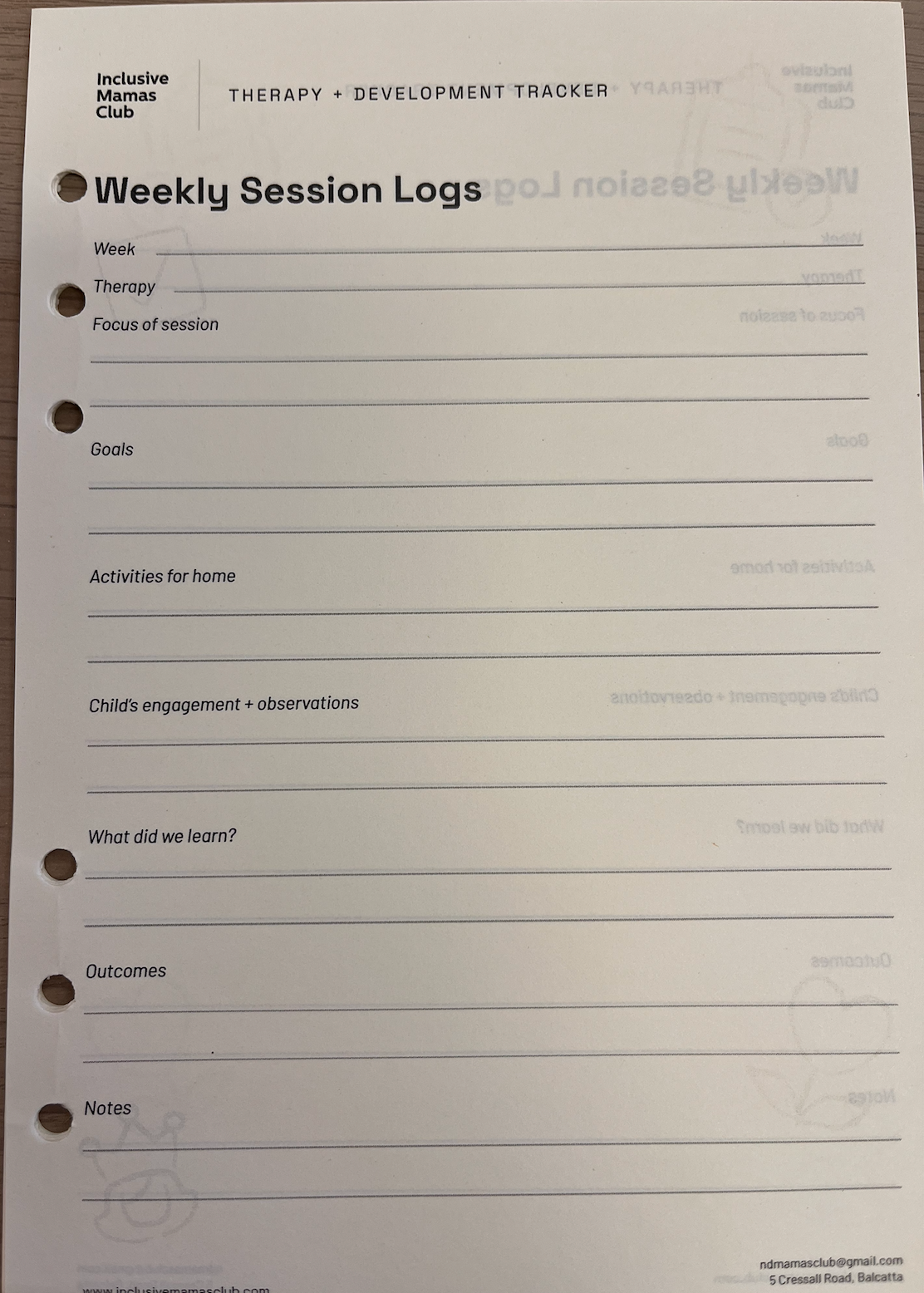 Therapy + Development Tracker (Insert)