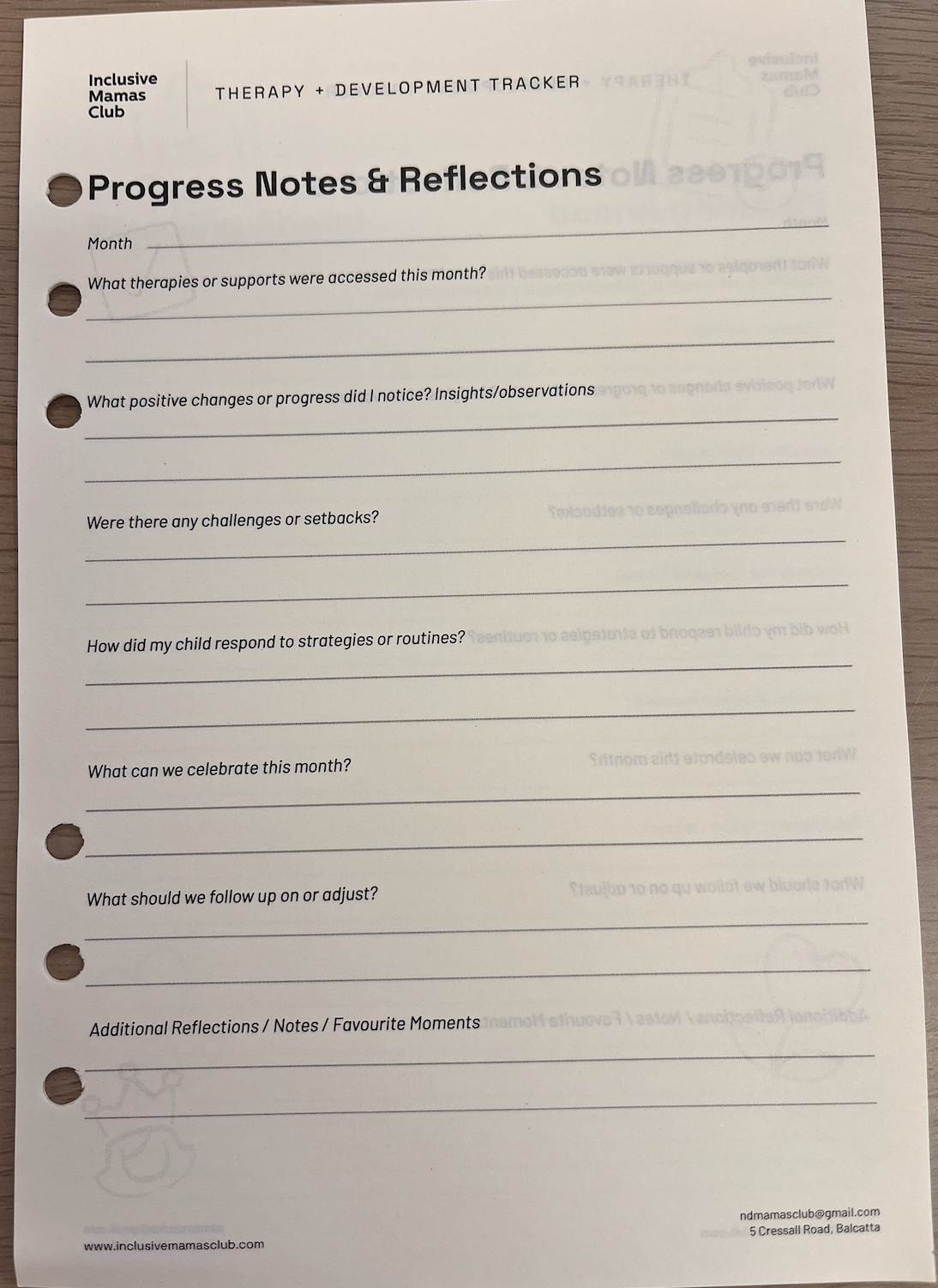 Therapy + Development Tracker (Insert)