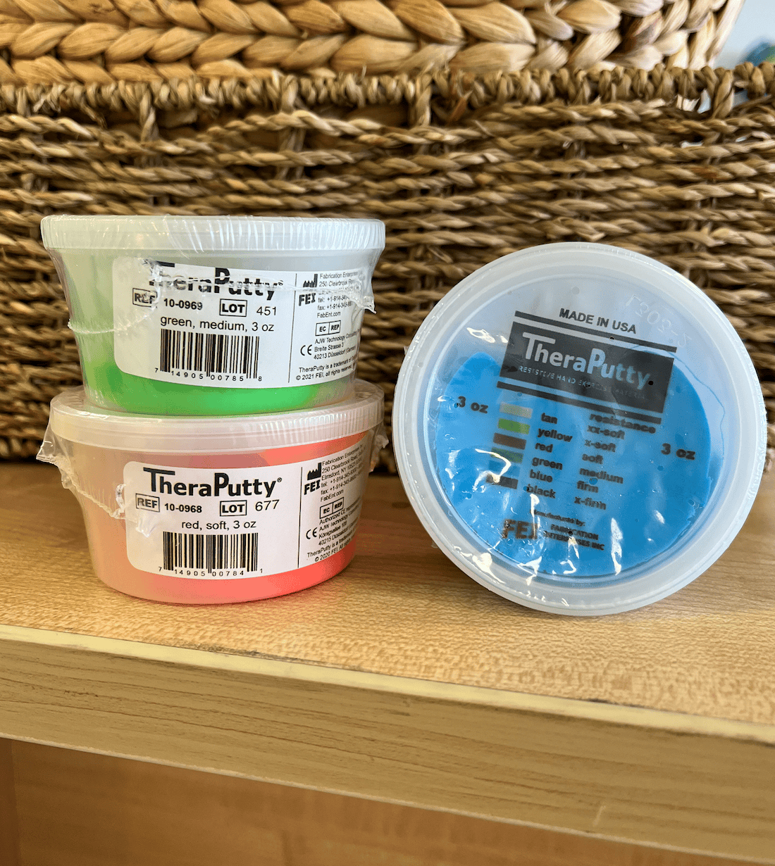 TheraPutty — TheraPutty 3oz tub, resistive hand exercise material. Different colours equate — OT recommended, Australia