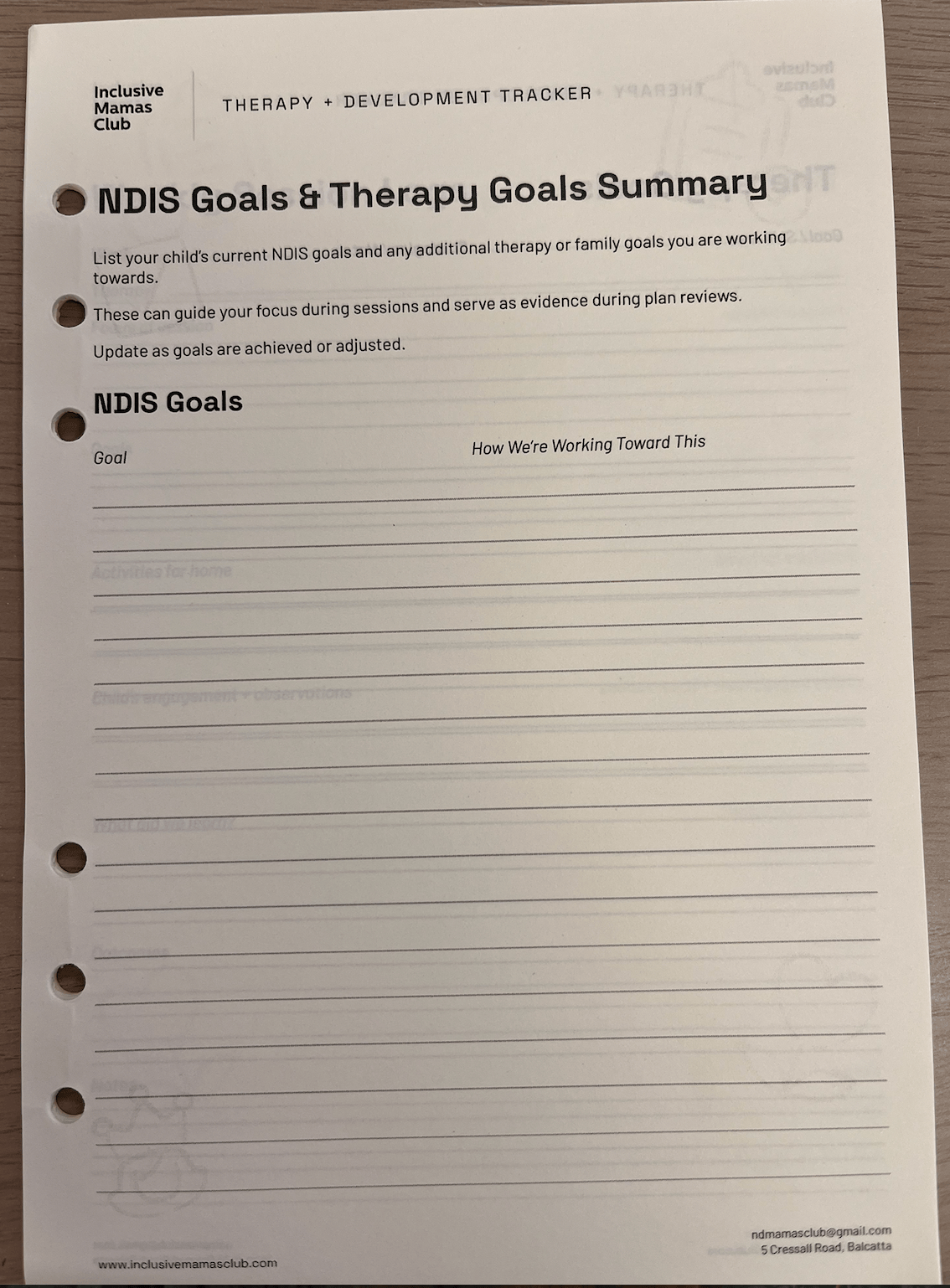 Therapy + Development Tracker (Insert)
