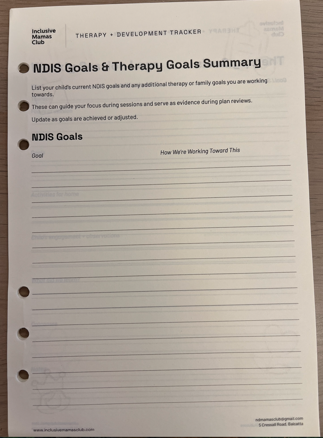 Therapy + Development Tracker (Insert)
