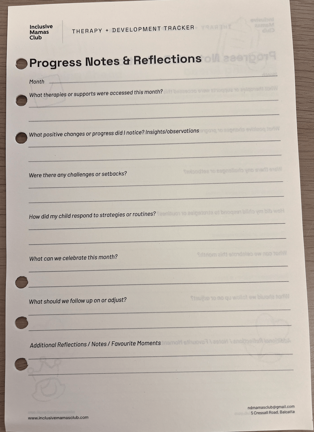 Therapy + Development Tracker (Insert)