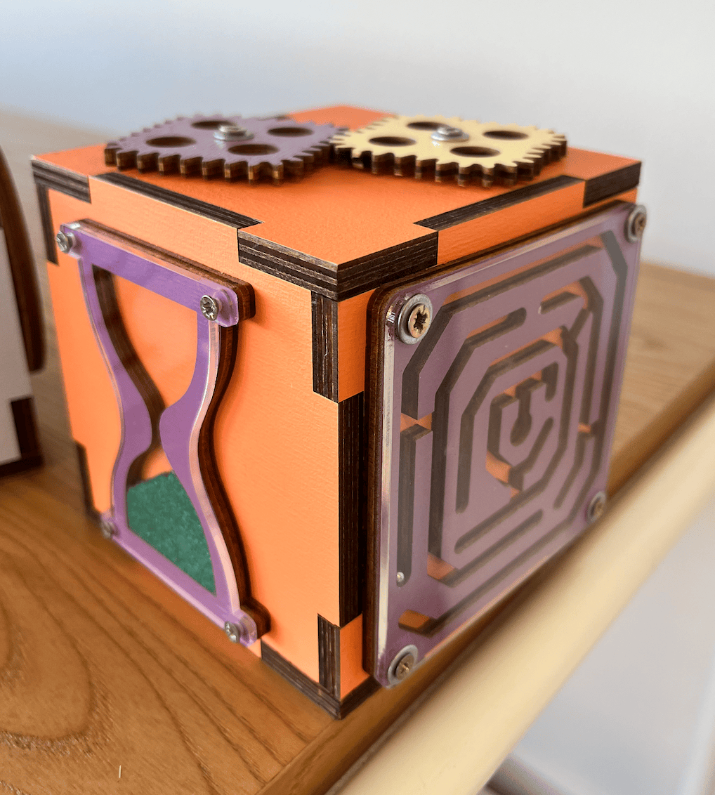 Wood Activity Cube Small — hand held size wood activity cube, travel busy cube, various — OT recommended, Australia